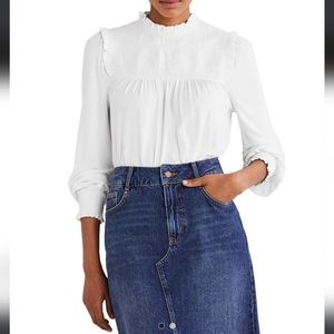 Boden Smocked Yoke White Blouse